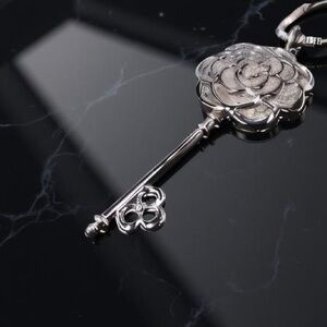 Silver Rose Key Pendant Necklace Gift Holiday Shiny All Seasons